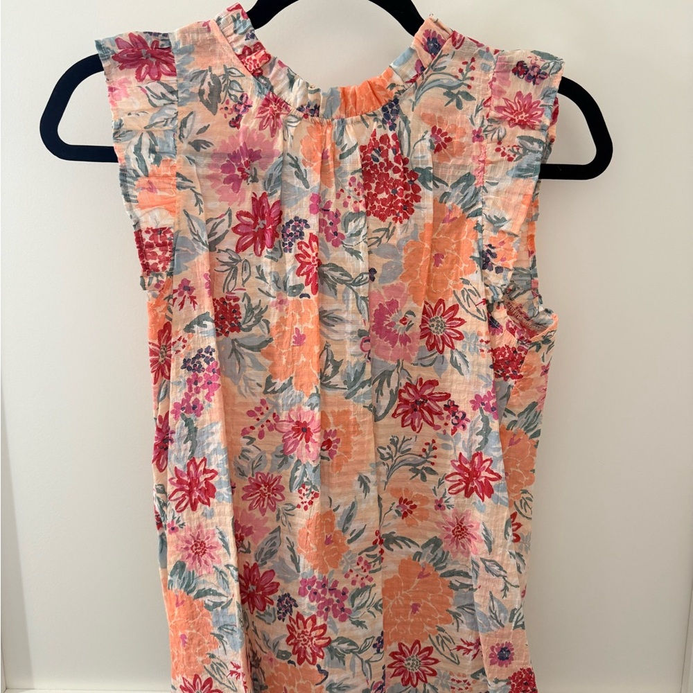 LOFT Floral Ruffle Sleeve Blouse - Pink and Orange